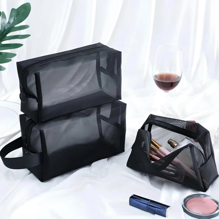 Bolsa de maquillaje de malla transparente