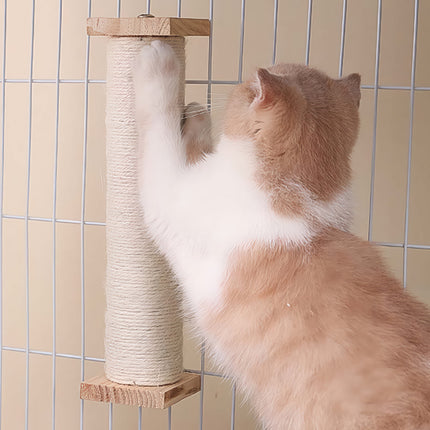 Rascador de madera para gatos montado en la pared