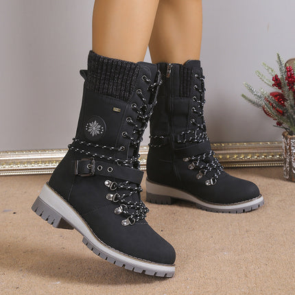 Botas de nieve altas hasta la rodilla para mujer, con forro de piel sintética y tejido grueso y cálido.