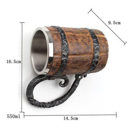 Simulation Wooden Barrel Double-layer Beer Creative Personality Resin Stainless Steel Liner Drinking Cup - Wnkrs