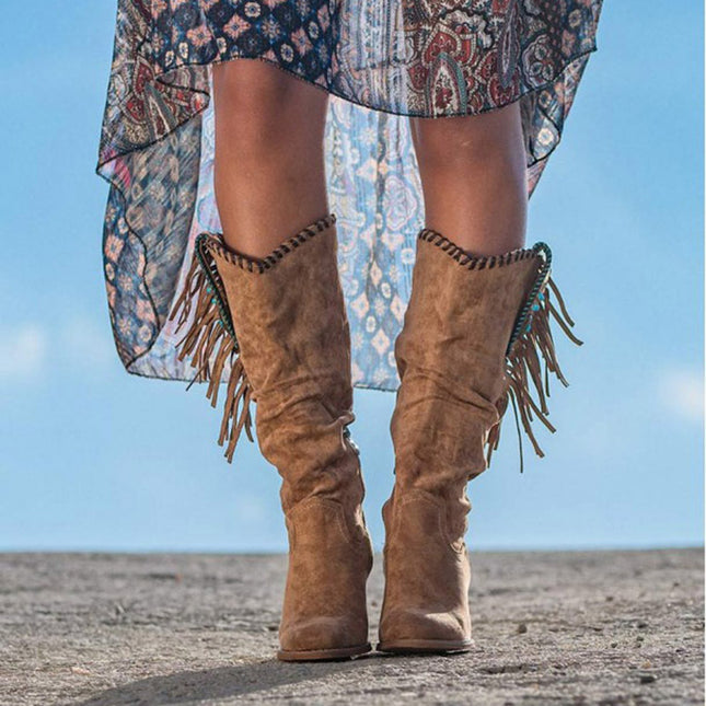 Bottes montantes à franges givrées pour femmes