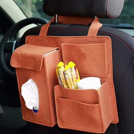 Multi-Pocket Felt Car Seat Organizer - Space-Saving Travel Storage Bag - Wnkrs