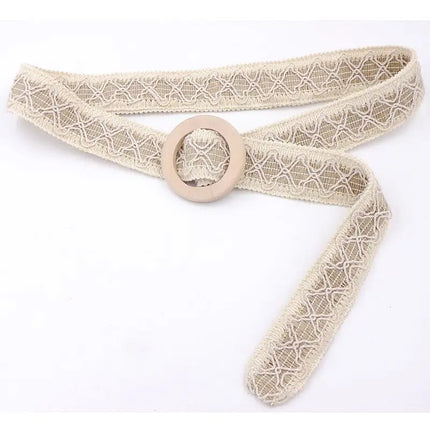 Ceinture en dentelle crochetée style bohème avec boucle en bois