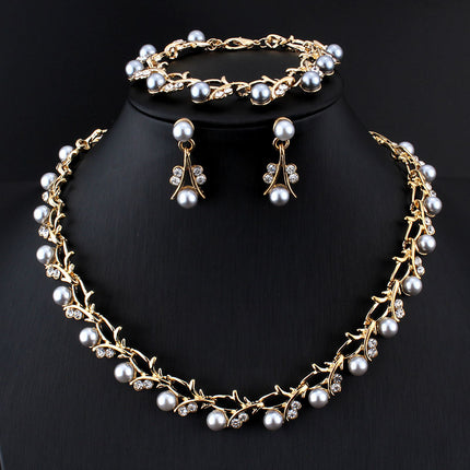 Women's Pearl Decorated Necklace and Earrings Jewelry Set - Wnkrs