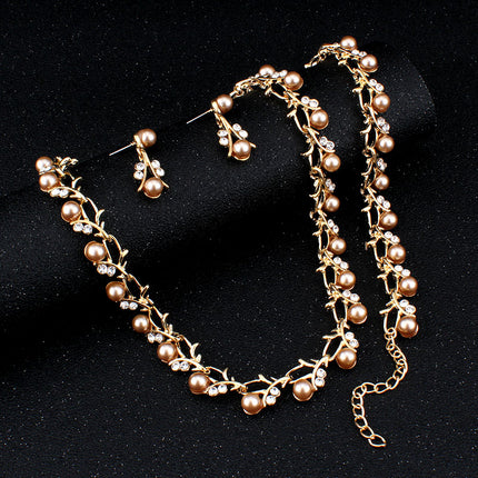 Women's Pearl Decorated Necklace and Earrings Jewelry Set - Wnkrs