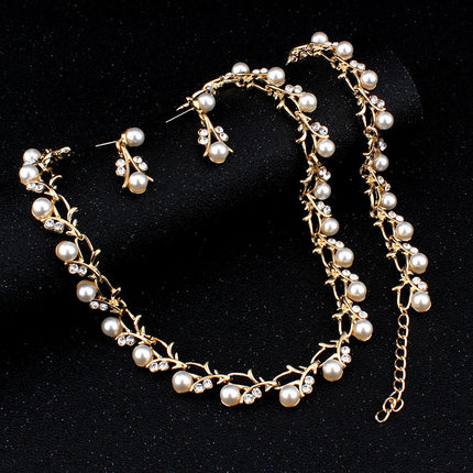 Women's Pearl Decorated Necklace and Earrings Jewelry Set - Wnkrs