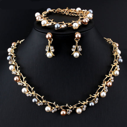 Women's Pearl Decorated Necklace and Earrings Jewelry Set - Wnkrs