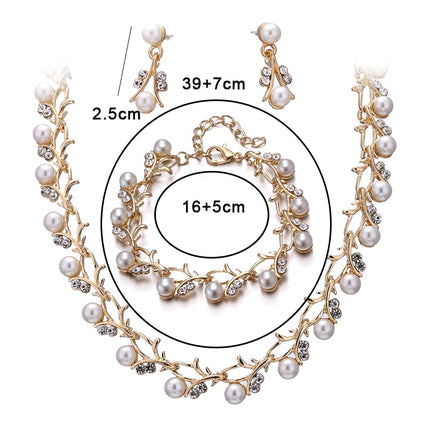 Women's Pearl Decorated Necklace and Earrings Jewelry Set - Wnkrs