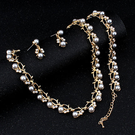 Women's Pearl Decorated Necklace and Earrings Jewelry Set - Wnkrs