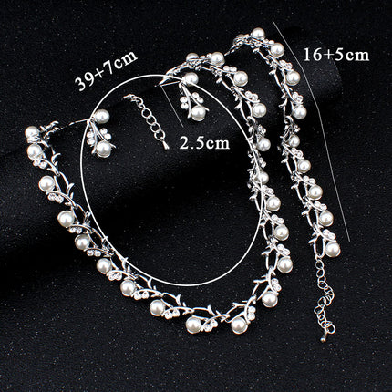 Women's Pearl Decorated Necklace and Earrings Jewelry Set - Wnkrs