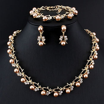 Women's Pearl Decorated Necklace and Earrings Jewelry Set - Wnkrs