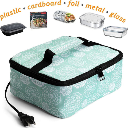 12V Aqua Floral Portable Food Warmer Tote for Meals on the Go - Wnkrs