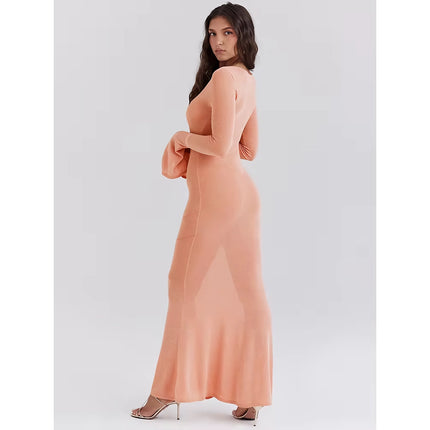 Robe longue en tricot à manches évasées orange