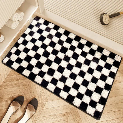 Alfombrilla absorbente antideslizante para baño con cuadrícula en blanco y negro