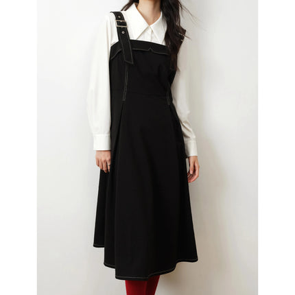 Robe noire élégante fendue jusqu'à la taille pour femme - Parfaite pour le bureau et l'automne