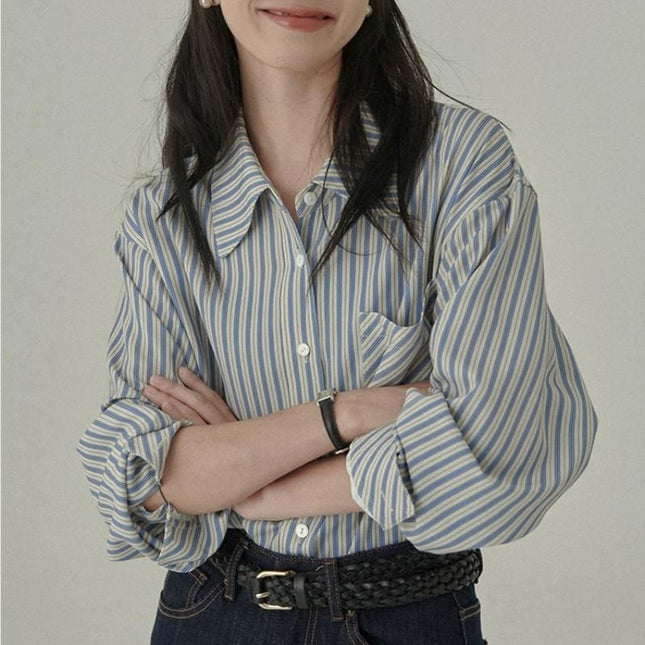 Blusa elegante de rayas de manga larga para mujer