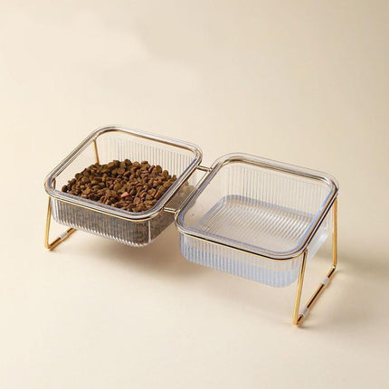 Elevated Double Pet Bowls for Dogs and Cats with Iron Stand, Anti-Skid & Tilted Design