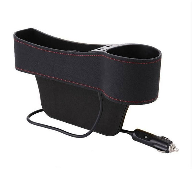 Leather Car Seat Gap Organizer with Dual USB Charging & Cup Holder - Wnkrs