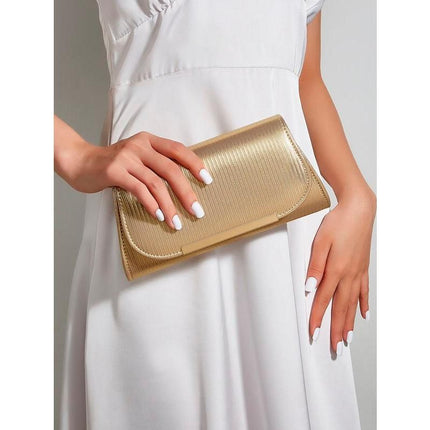 Luxury Shiny Striped PU Leather Evening Clutch with Long Chain