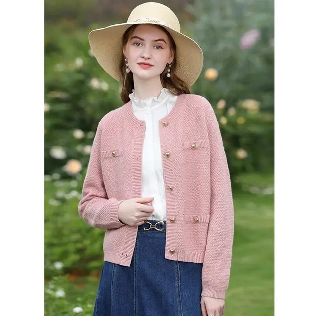 Ensemble élégant veste et short en tricot tweed rose