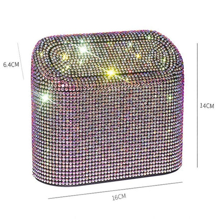 Luxurious Rhinestone Car Trash Bin - Pressing Type Square Storage Bucket - Wnkrs