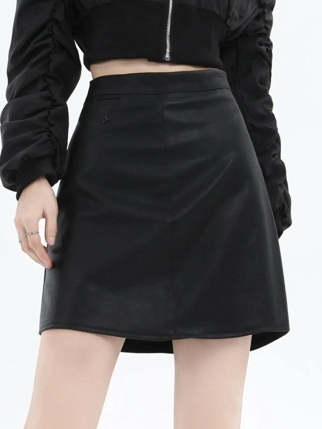 Minifalda elegante de piel sintética con cintura alta para mujer: colección otoño/invierno