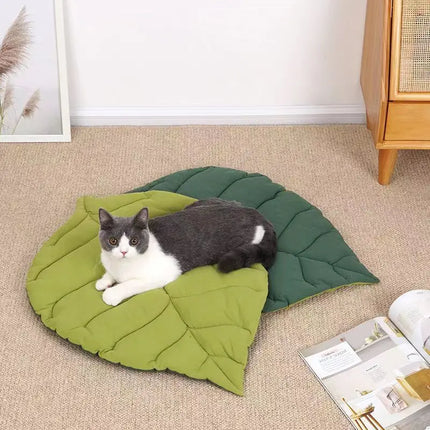 Estera de cama para gatos de algodón suave con forma de hoja