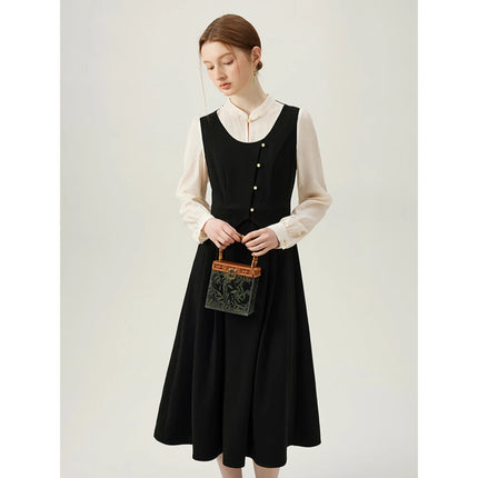 Robe trapèze élégante pour femme de bureau avec col roulé