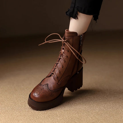 Botas de caballero de moda para mujer de otoño e invierno con cremallera lateral y tacón grueso