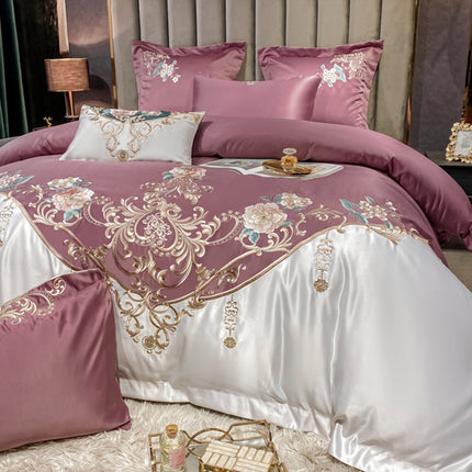 European Champagne Flower Embroidery Four-piece Luxury Bedding Set - Wnkrs