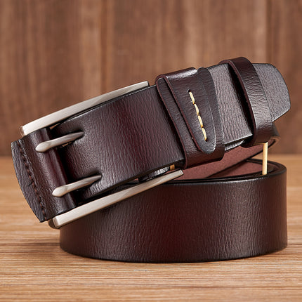 Ceinture en cuir véritable de 4 cm pour homme avec boucle à double ardillon