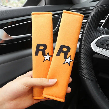 2pcs Yellow Car Seat Belt Covers with GTA Auto 5 Design - Wnkrs