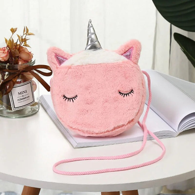 Bolso de hombro de peluche de unicornio mágico para niños a la moda