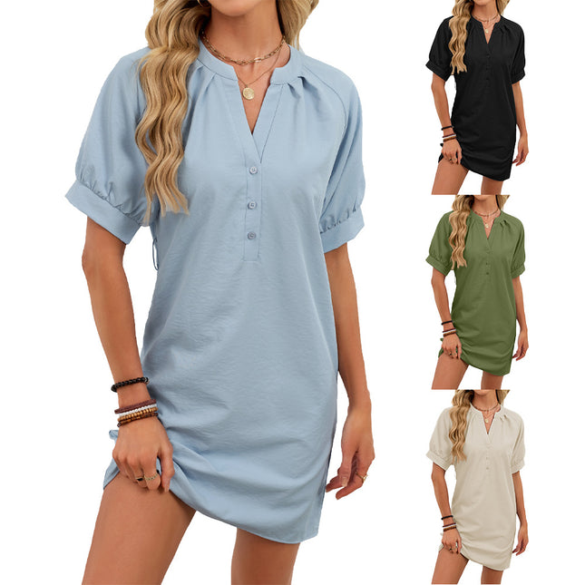 Robe décontractée à lacets et col en V, couleur unie, pour femme