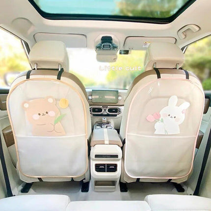 Cute Bear & Rabbit Cartoon Car Seat Kick Mat - Wnkrs