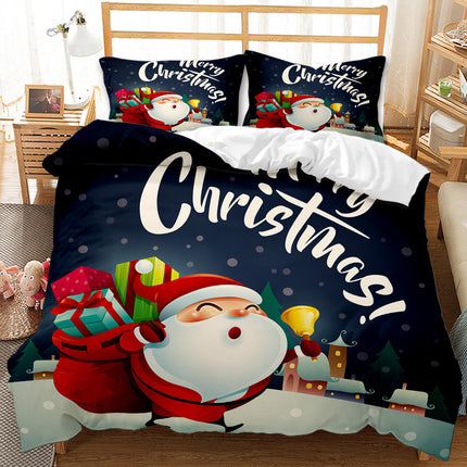 Red Christmas 3D Digital Print Ground Bedding Three-piece Set - Wnkrs