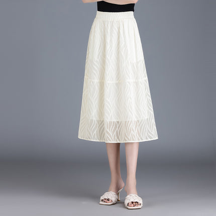 Casual Striped A-Line Skirt with Elastic Waist