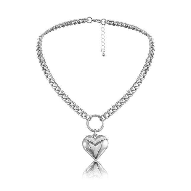 Gargantilla punk con colgante de corazón: collar de cadena de eslabones de metal de moda para mujer