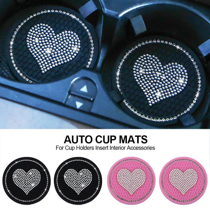 2PCS Heart-Shaped Diamond Car Cup Holder Mats - Wnkrs