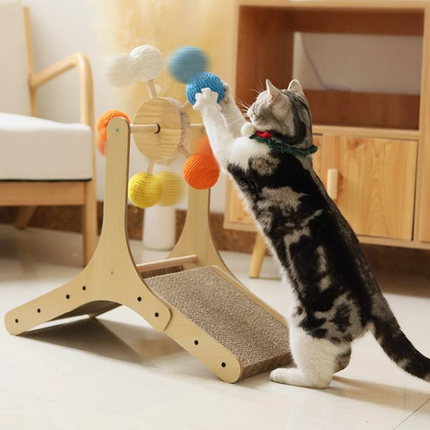 Rascador interactivo para gatos con bola de sisal y estructura para trepar