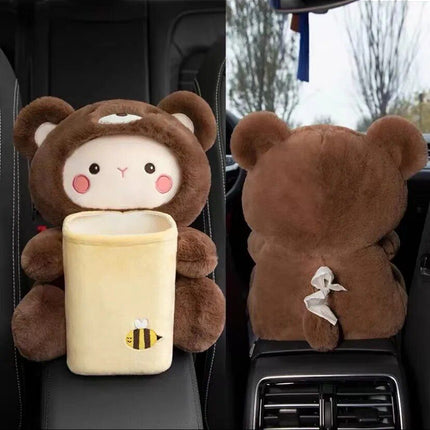 Plush Cartoon Car Tissue Holder & Armrest Organizer - Wnkrs