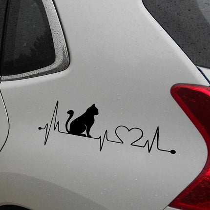 Cat Electrocardiogram Car Decal – Cute EKG Cat Cartoon Sticker for Vehicles & Home Decor - Wnkrs