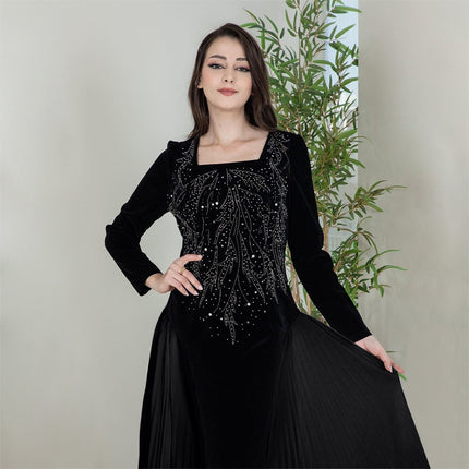 Robe de soirée en mousseline de soie avec coutures en strass pour femme