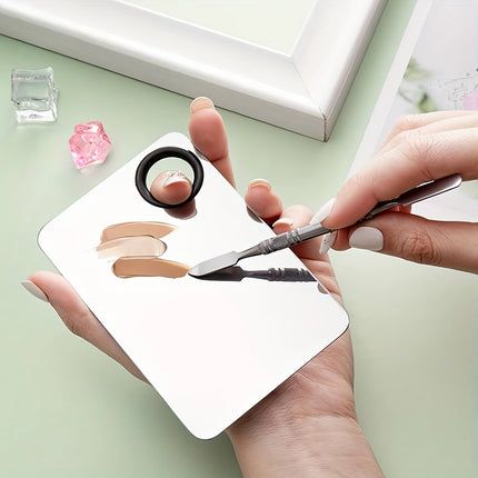 Palette de mélange de nail art et de maquillage en acier inoxydable avec spatule