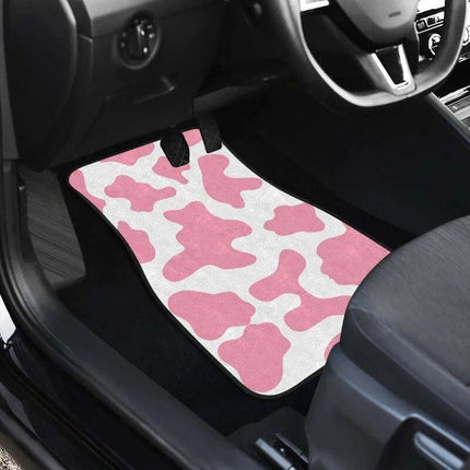 Pastel Pink & White Cow Print Car Floor Mats - Wnkrs