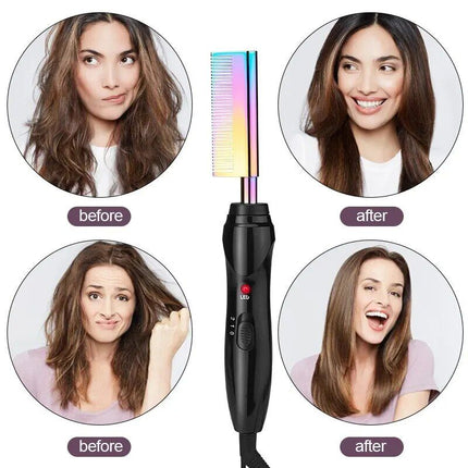 2-in-1 Gradient Hair Straightener & Curling Iron: Electric Hot Comb for Ultimate Styling - Wnkrs