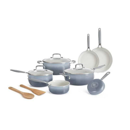 12-Piece Porcelain Enamel Ceramic Cookware Set in Ombre Teal - Wnkrs