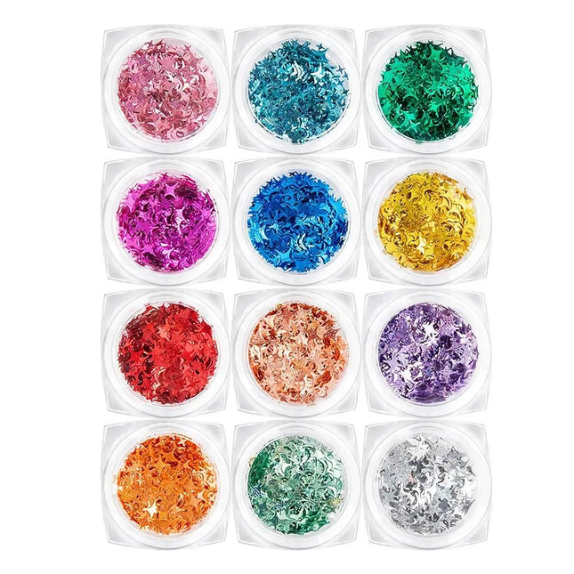 Lot de 12 paillettes pour nail art en forme d'étoiles scintillantes