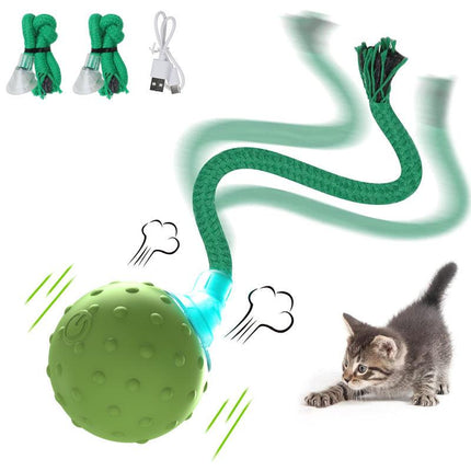 Juguete interactivo para gatos activado por movimiento con pelota rodante, cola que se mueve y sonidos de pájaros