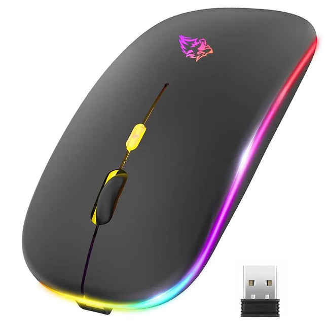 Ratón inalámbrico Bluetooth y modo dual de 2,4 GHz, recargable, ergonómico, RGB